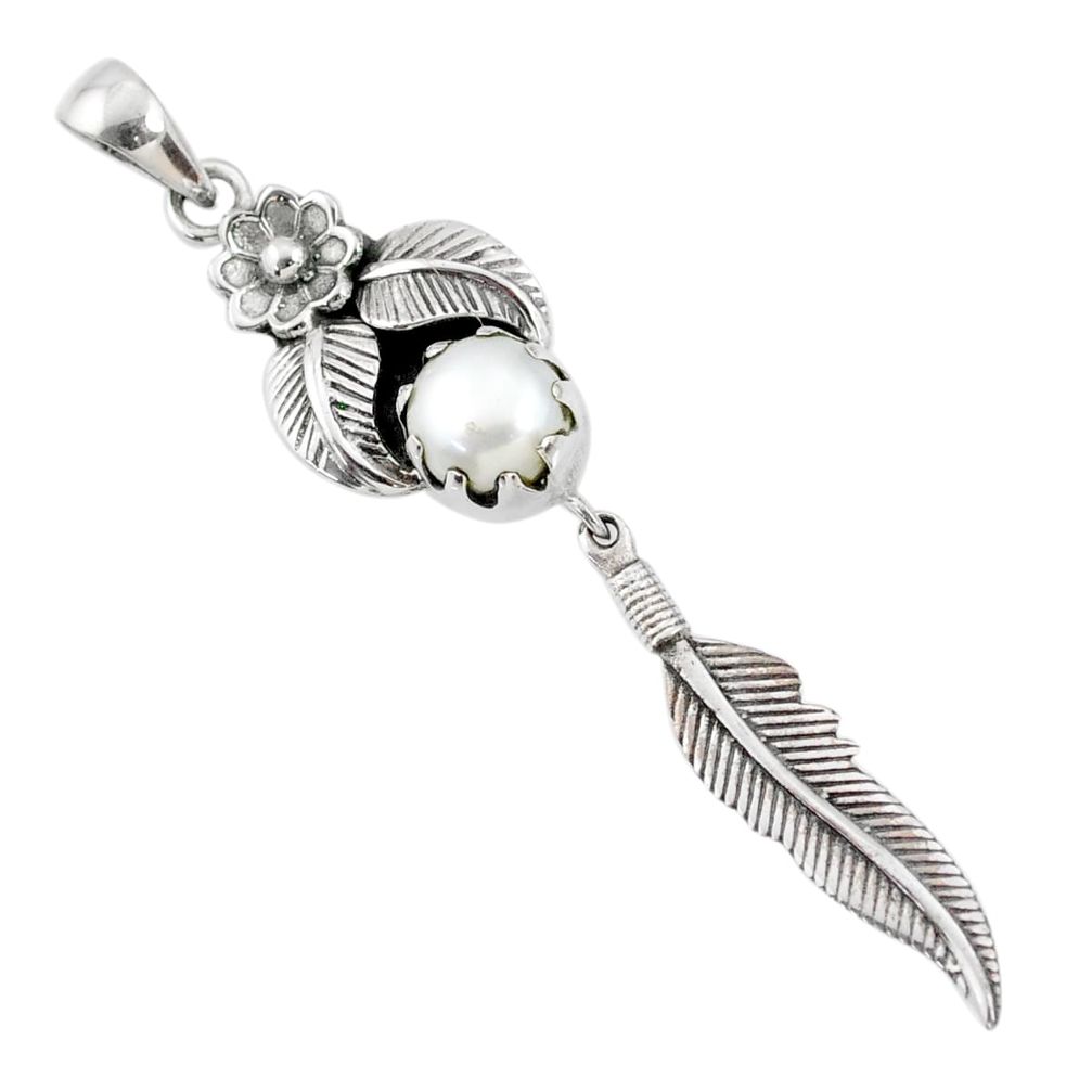 925 sterling silver 3.53cts natural white pearl dreamcatcher pendant r67939