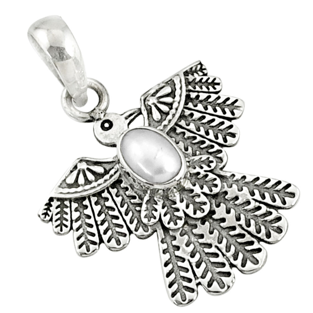 925 sterling silver 1.19cts natural white pearl eagle charm pendant r67657