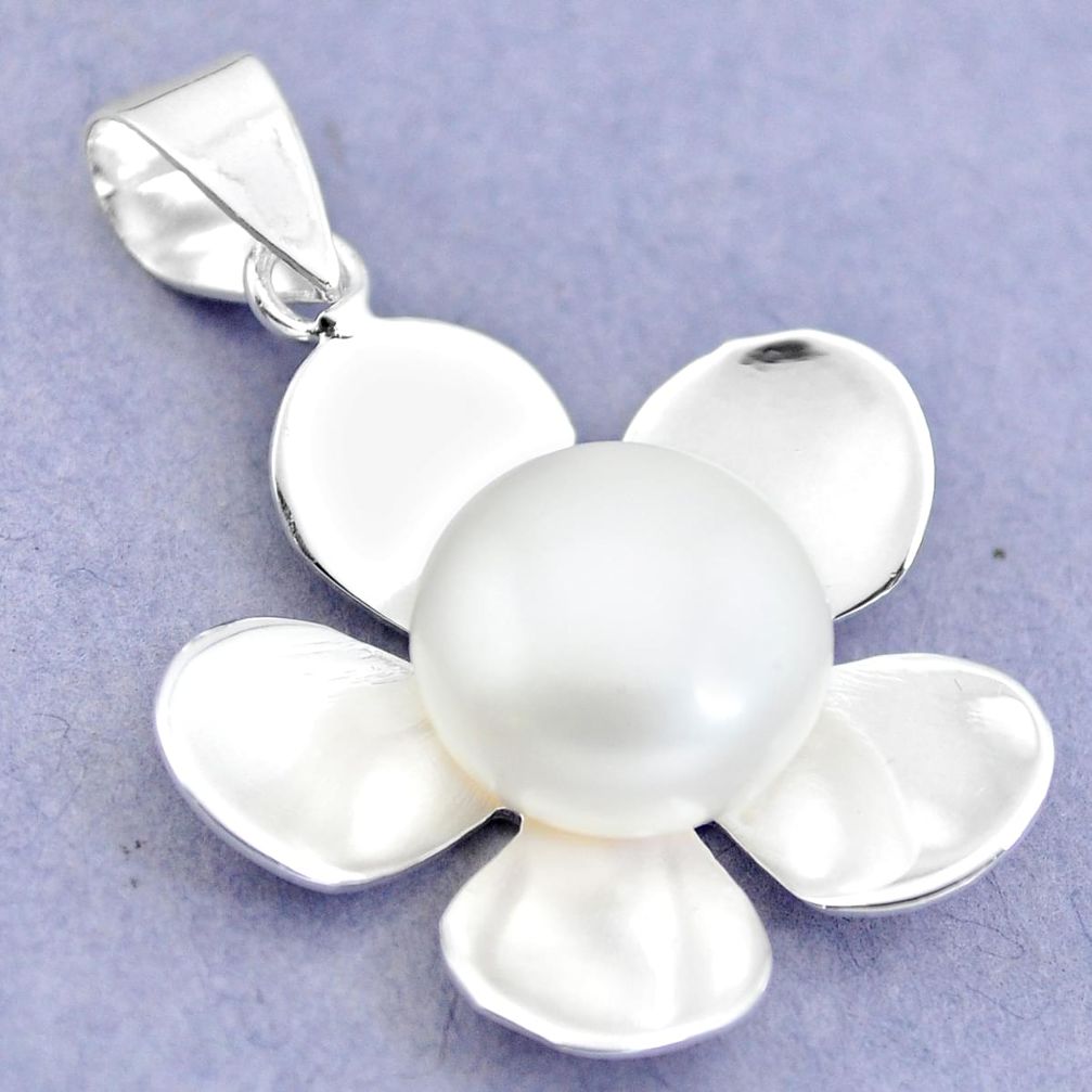 925 sterling silver natural white pearl flower pendant jewelry c25476