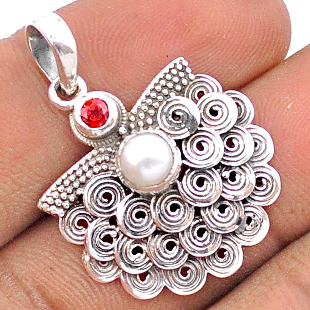 925 sterling silver 0.90cts natural white pearl garnet pendant jewelry u17819