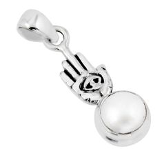 925 sterling silver 2.99cts natural white pearl hand of god hamsa pendant y45534