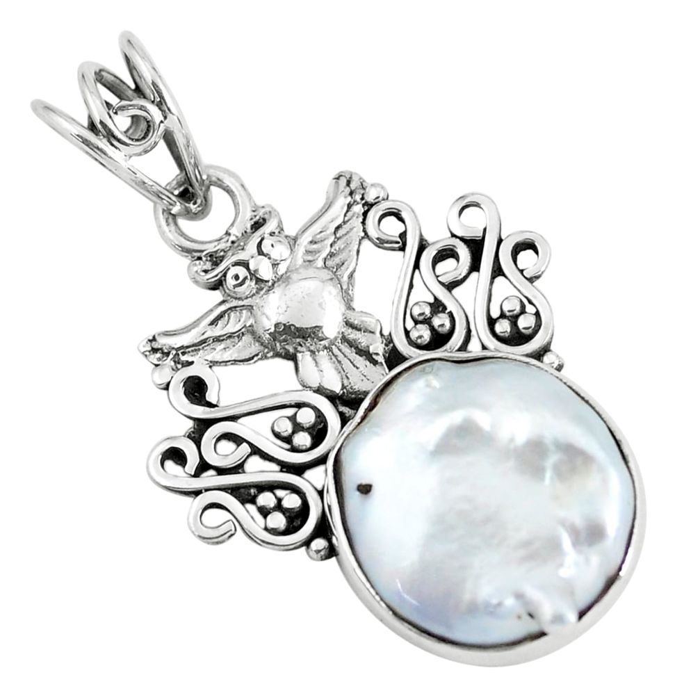 925 sterling silver 11.23cts natural white pearl owl pendant jewelry p59757