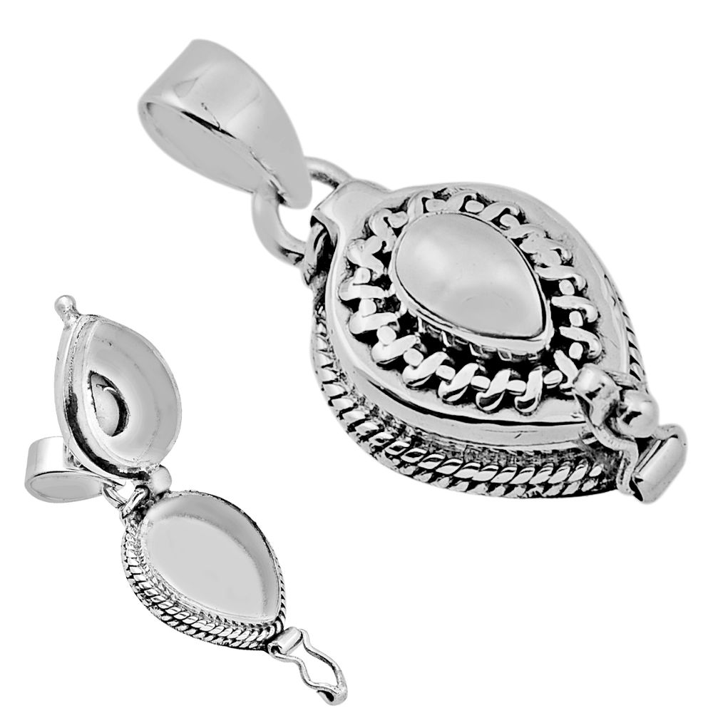 925 sterling silver 2.04cts natural white pearl pear poison box pendant n31942