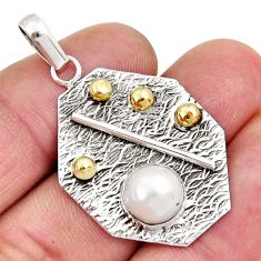 925 sterling silver 4.82cts natural white pearl round gold pendant jewelry y6449