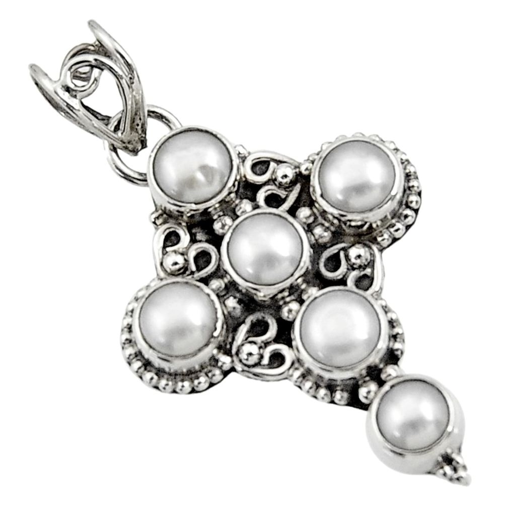 ver 5.38cts natural white pearl round holy cross pendant d44769