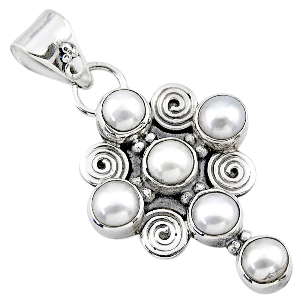 925 sterling silver 5.38cts natural white pearl round holy cross pendant r55791