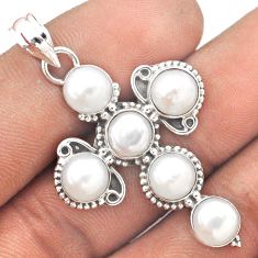 925 sterling silver 8.83cts natural white pearl round holy cross pendant t85893