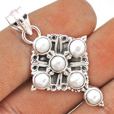 925 sterling silver 5.14cts natural white pearl round holy cross pendant t85950