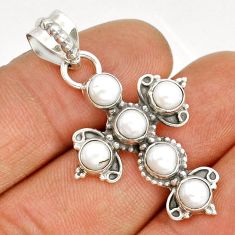 925 sterling silver 5.80cts natural white pearl round holy cross pendant u93823