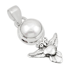 925 sterling silver 2.84cts natural white pearl round owl pendant jewelry y43899