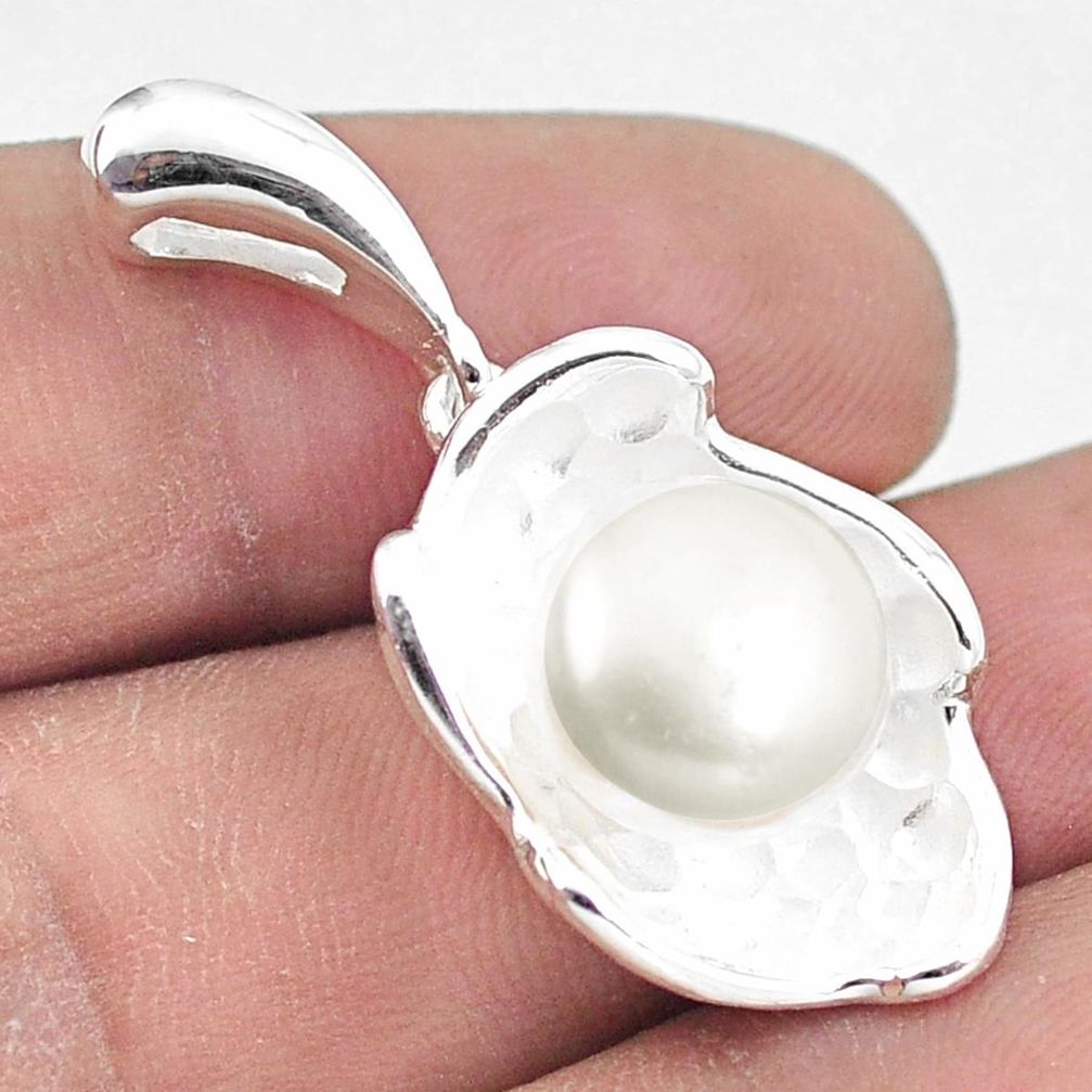 925 sterling silver 6.80cts natural white pearl round pendant jewelry c23794