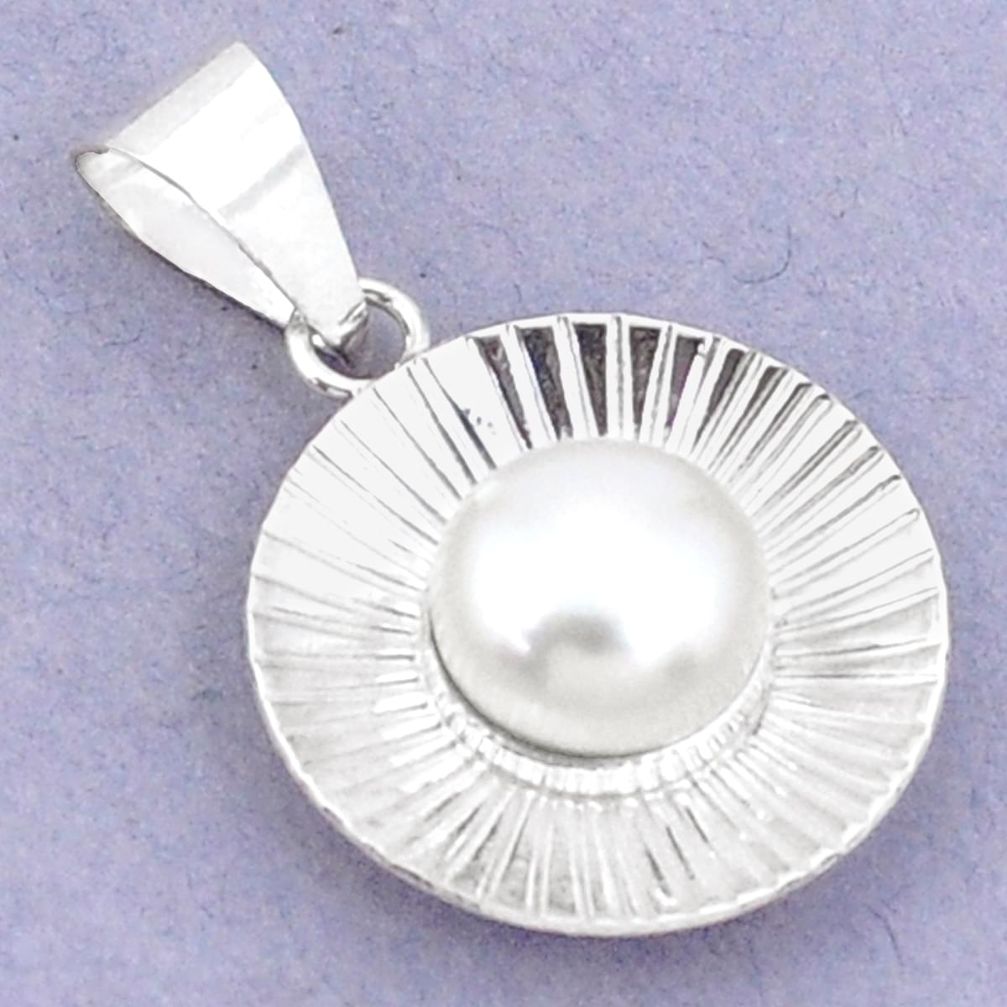 925 sterling silver 5.22cts natural white pearl round pendant jewelry c23796