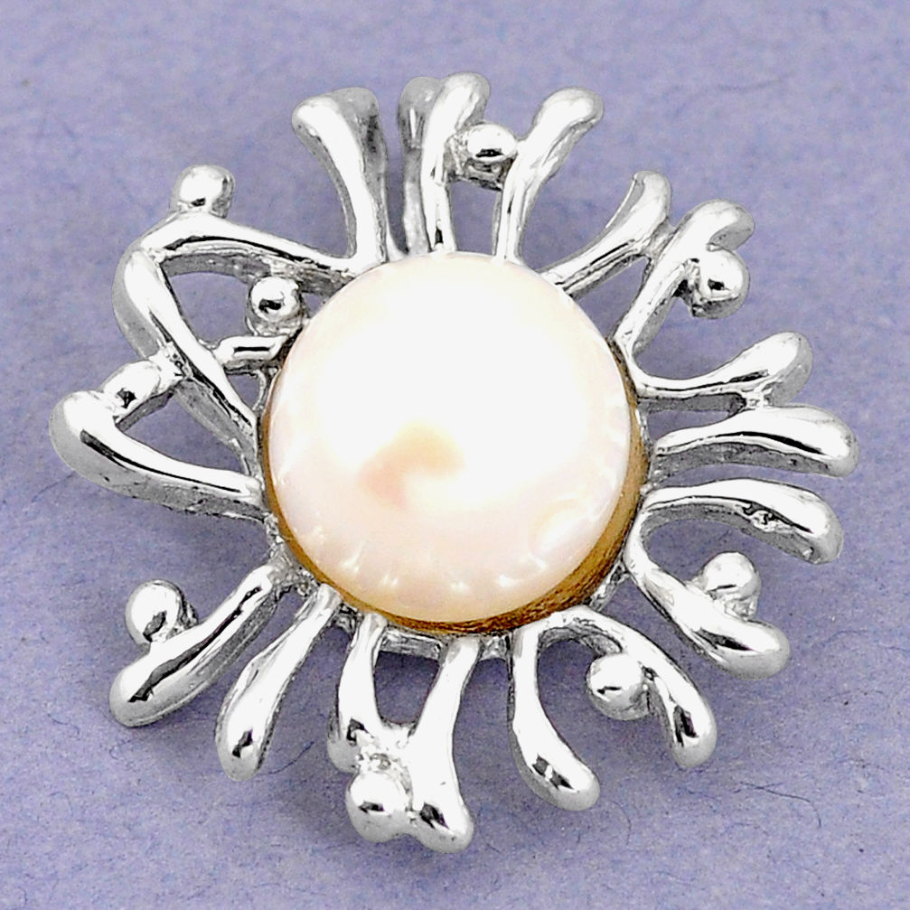 925 sterling silver natural white pearl round pendant jewelry c23875