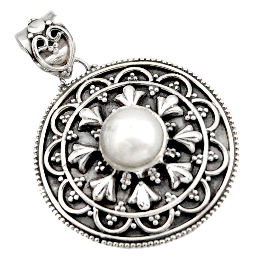 925 sterling silver 3.06cts natural white pearl round pendant jewelry d45978