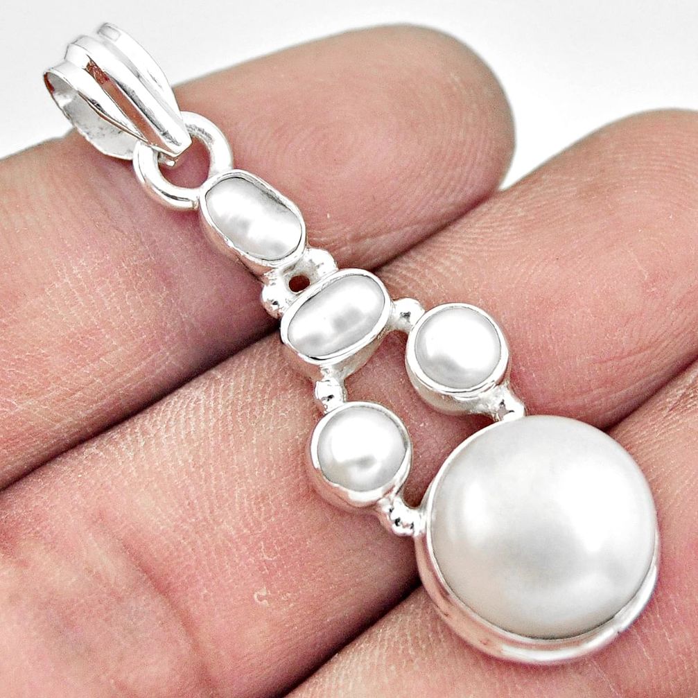 925 sterling silver 11.27cts natural white pearl round pendant jewelry r20440