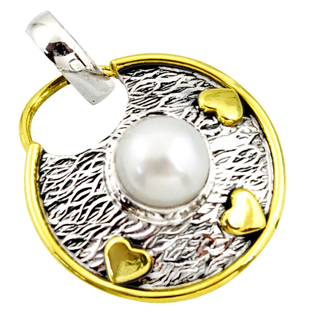 925 sterling silver 5.14cts natural white pearl round pendant jewelry r37154