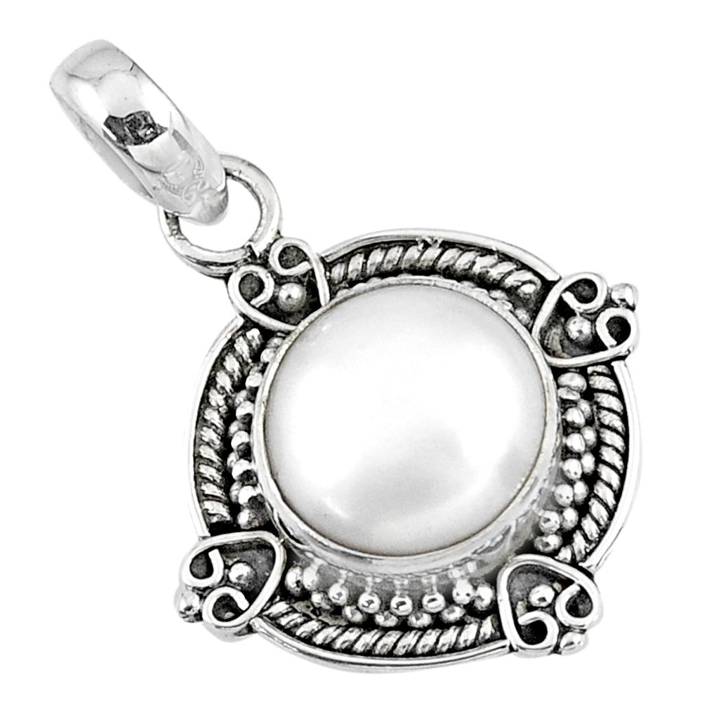 925 sterling silver 5.23cts natural white pearl round pendant jewelry r57644