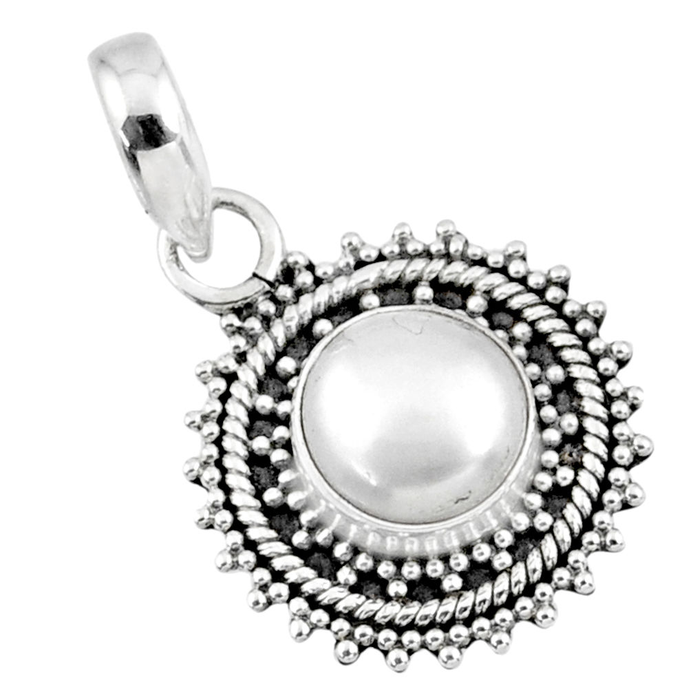 925 sterling silver 3.31cts natural white pearl round pendant jewelry r57674