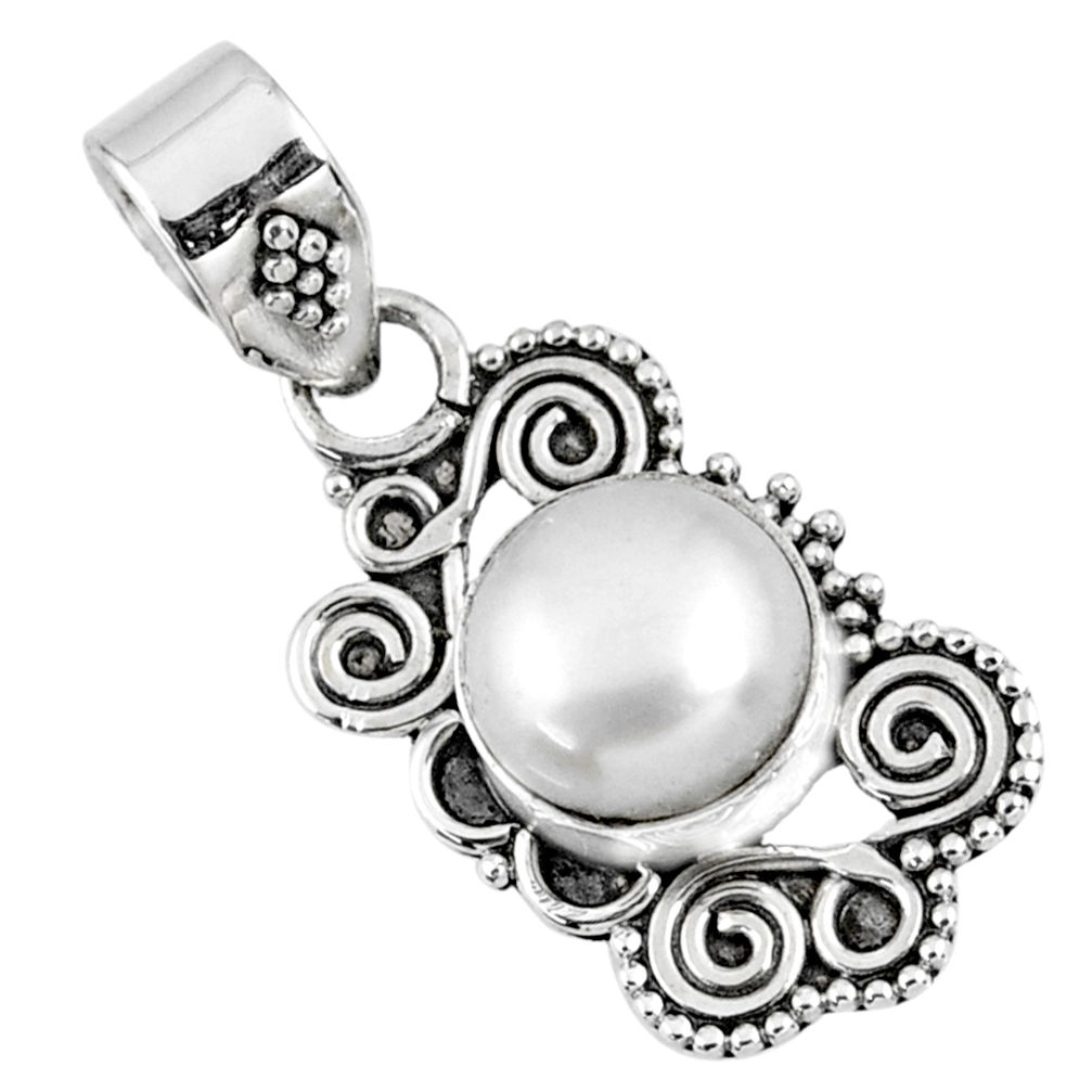 925 sterling silver 3.03cts natural white pearl round pendant jewelry r57714