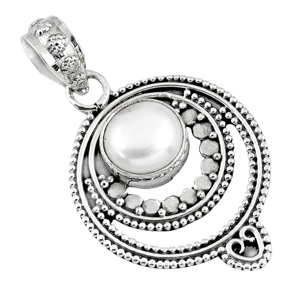 925 sterling silver 3.01cts natural white pearl round pendant jewelry r57731