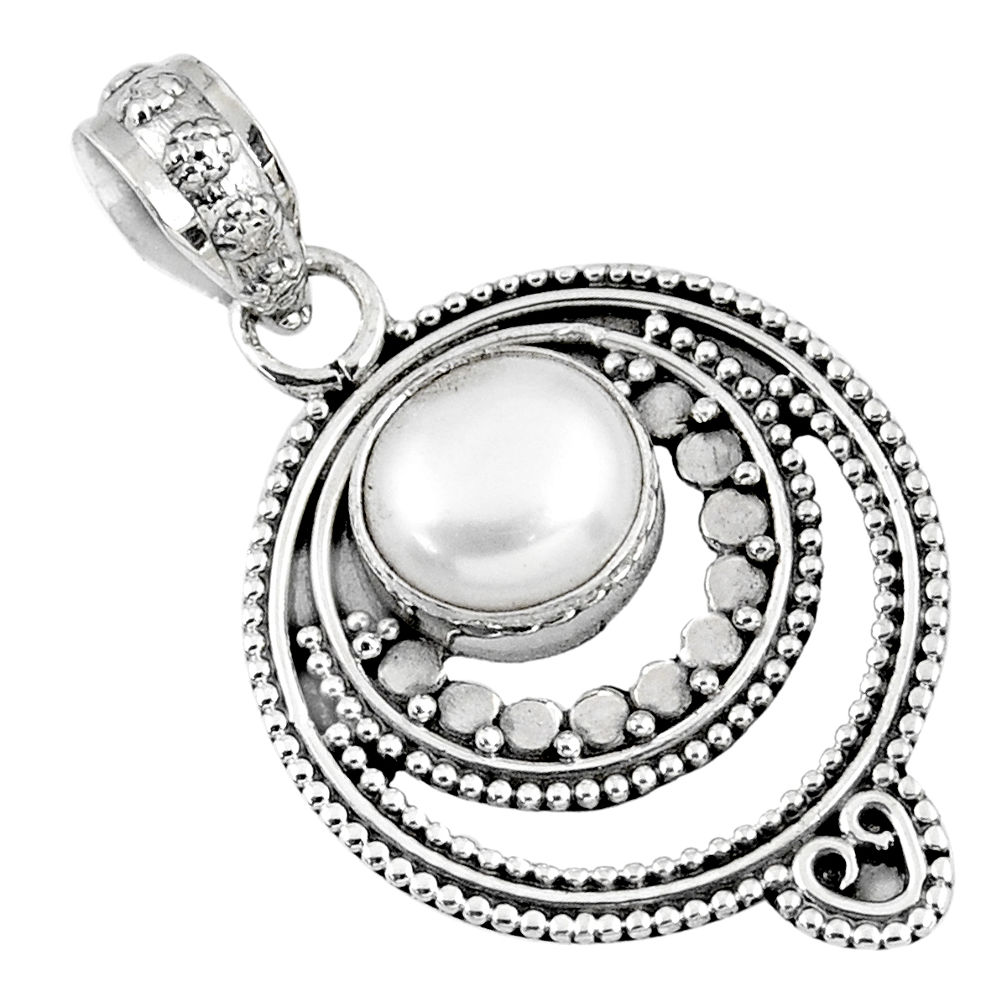 925 sterling silver 3.01cts natural white pearl round pendant jewelry r57733