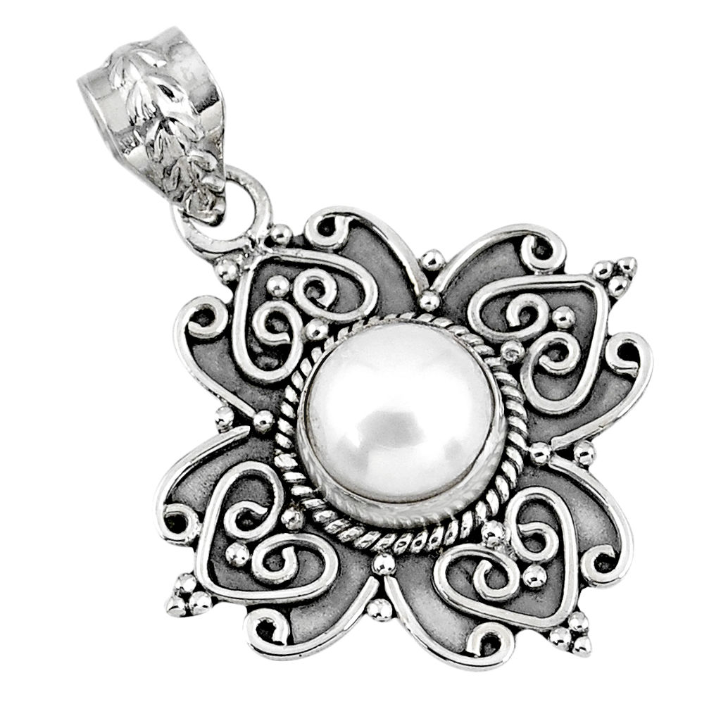 925 sterling silver 3.19cts natural white pearl round pendant jewelry r57773