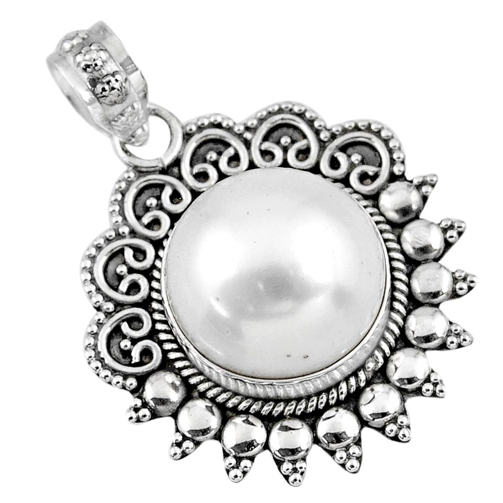 925 sterling silver 9.27cts natural white pearl round pendant jewelry r57815