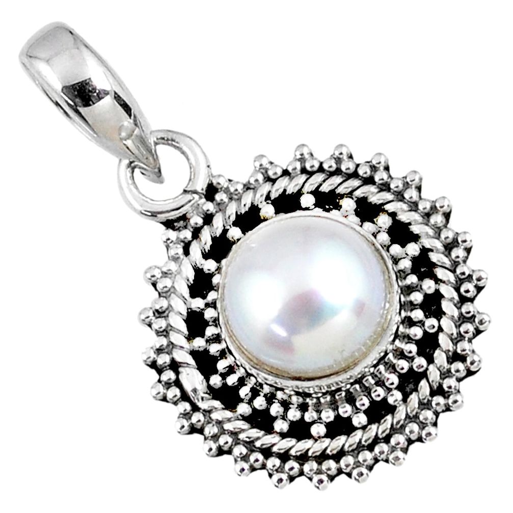 925 sterling silver 3.05cts natural white pearl round pendant jewelry r58089