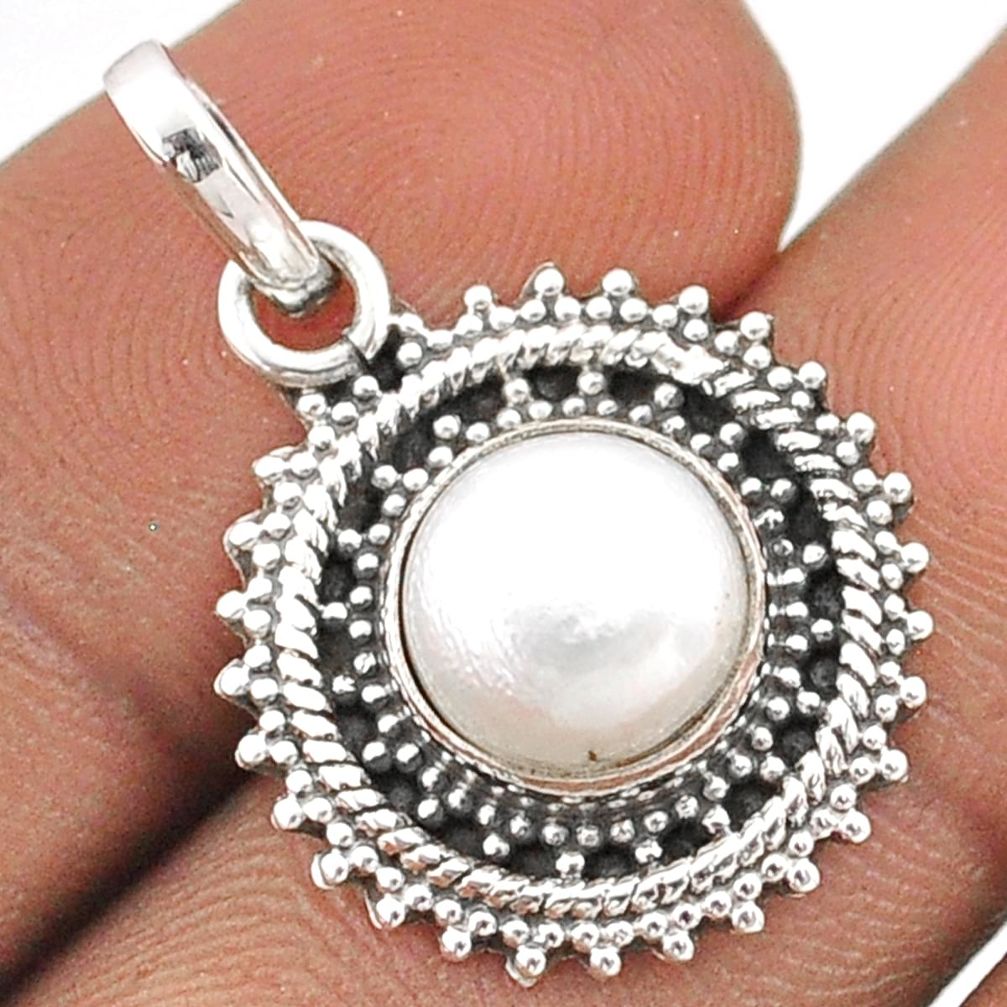 925 sterling silver 4.88cts natural white pearl round pendant jewelry t84816