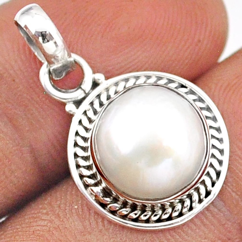 925 sterling silver 5.14cts natural white pearl round pendant jewelry t96257