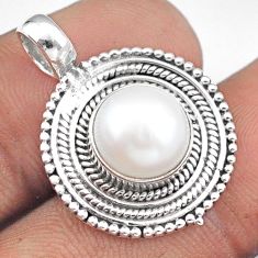 925 sterling silver 4.88cts natural white pearl round pendant jewelry u8978