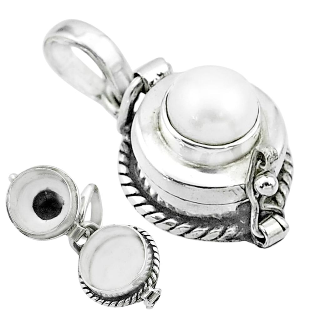 925 sterling silver 2.20cts natural white pearl round poison box pendant t52639