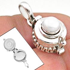 925 sterling silver 1.13cts natural white pearl round poison box pendant t73518