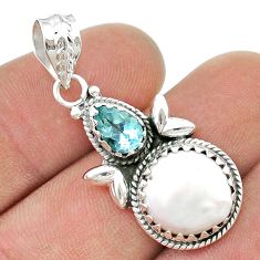 925 sterling silver 7.34cts sea life natural white pearl round topaz pear pendant u45773