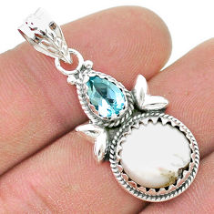 925 sterling silver 7.34cts sea life natural white pearl round topaz pendant u45775