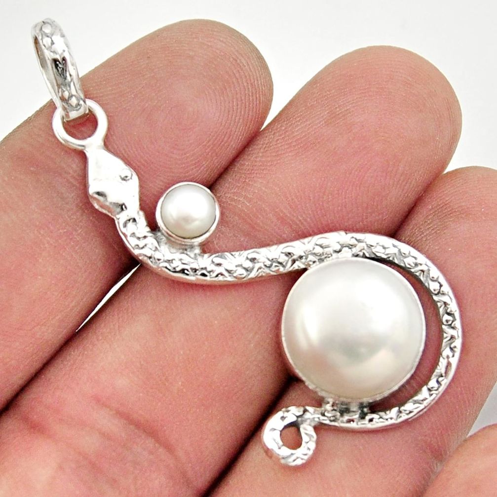 925 sterling silver 8.03cts natural white pearl snake pendant jewelry d47294