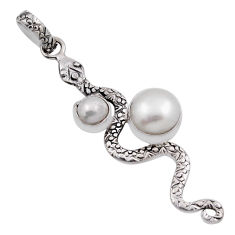 925 sterling silver 5.36cts natural white pearl snake pendant jewelry n25742