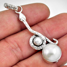 925 sterling silver 6.70cts natural white pearl snake pendant jewelry n33951