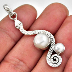 925 sterling silver 5.59cts natural white pearl snake pendant jewelry n33954