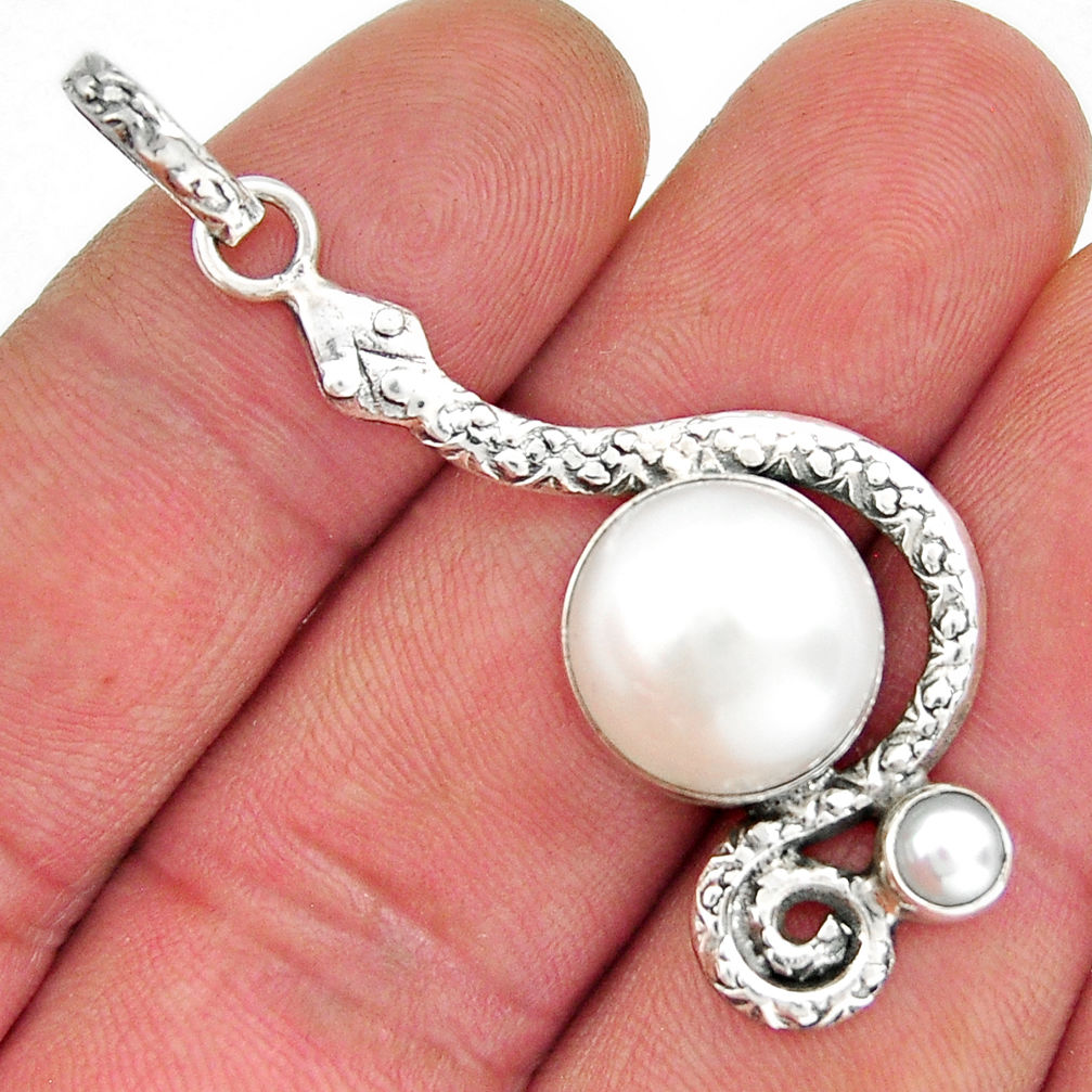 925 sterling silver 6.72cts natural white pearl snake pendant jewelry y21333