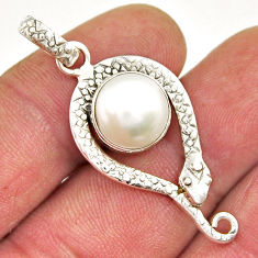 925 sterling silver 5.57cts natural white pearl snake pendant jewelry y26164