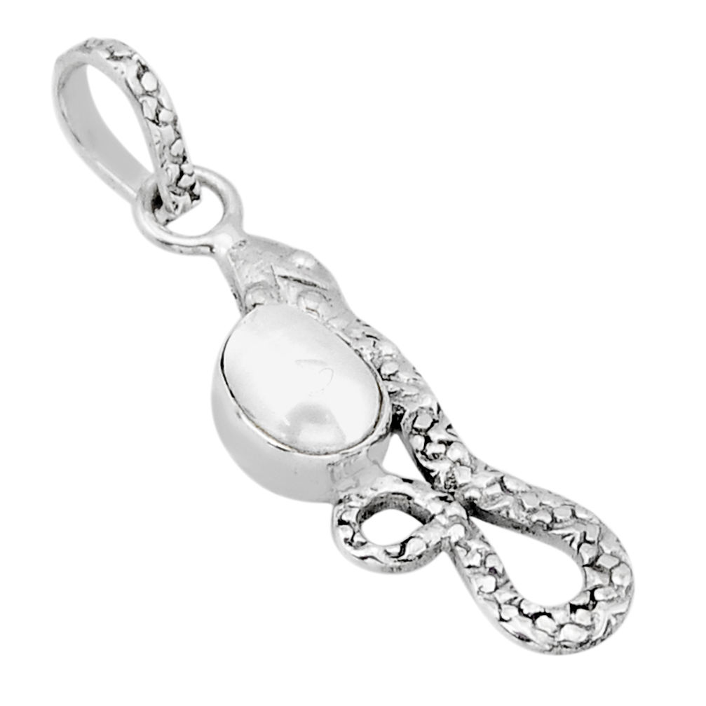 925 sterling silver 2.12cts natural white pearl snake pendant jewelry y69555