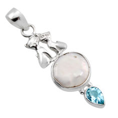 925 sterling silver 7.33cts natural white pearl topaz two cats pendant y86395