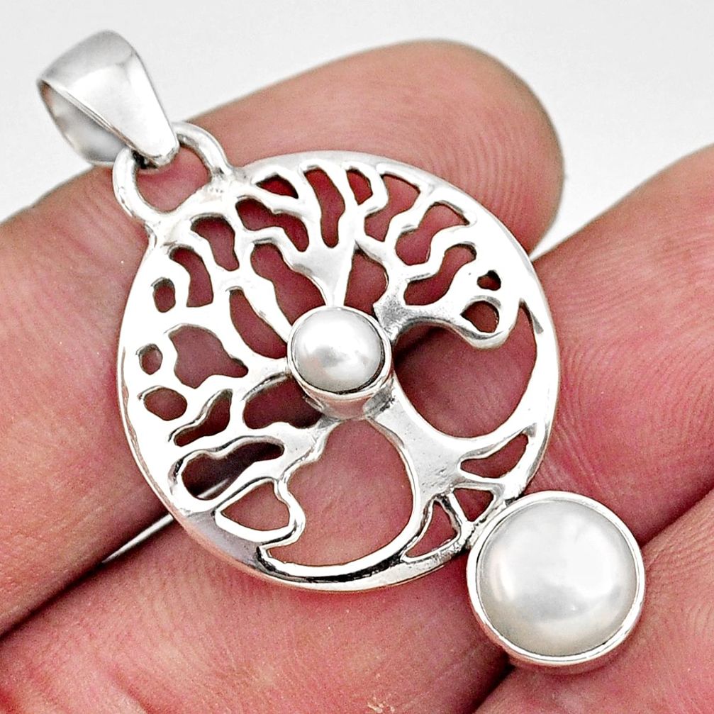 925 sterling silver 3.63cts natural white pearl tree of life pendant d43932