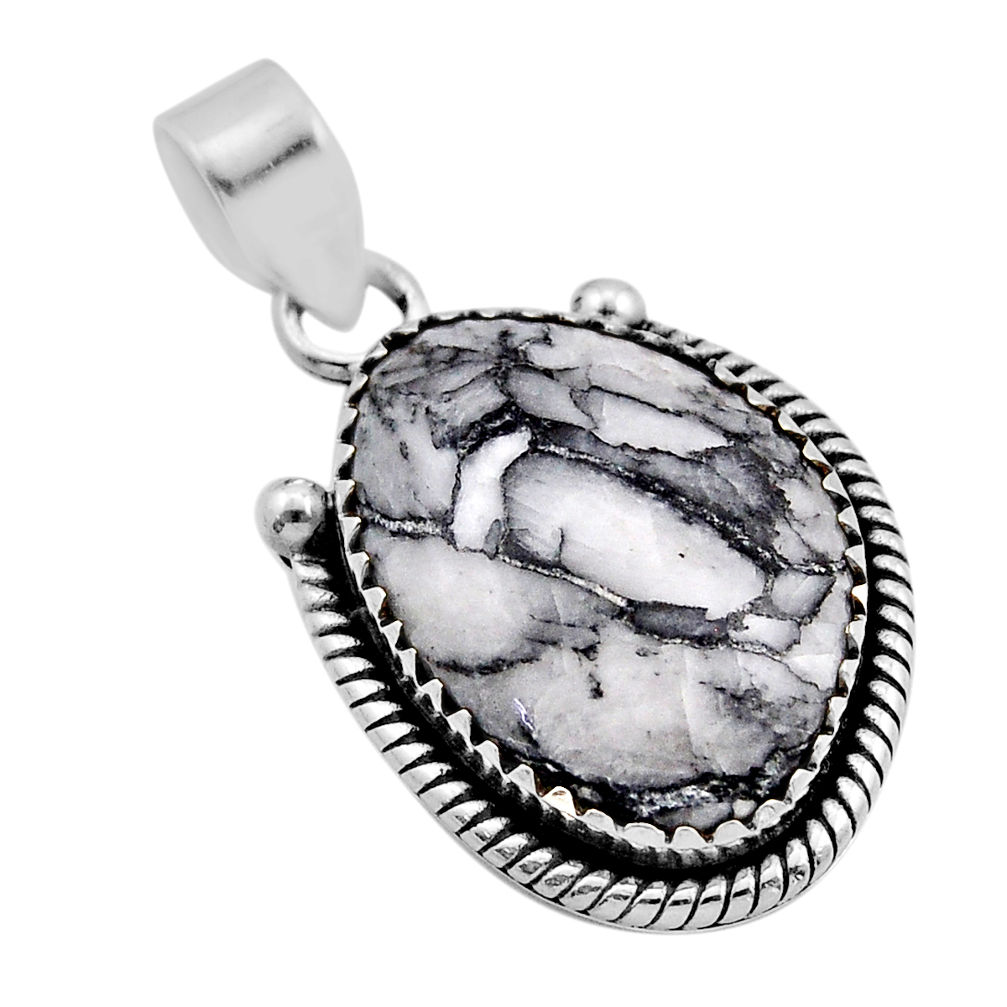 925 sterling silver 13.15cts natural white pinolith fancy pendant jewelry y92344