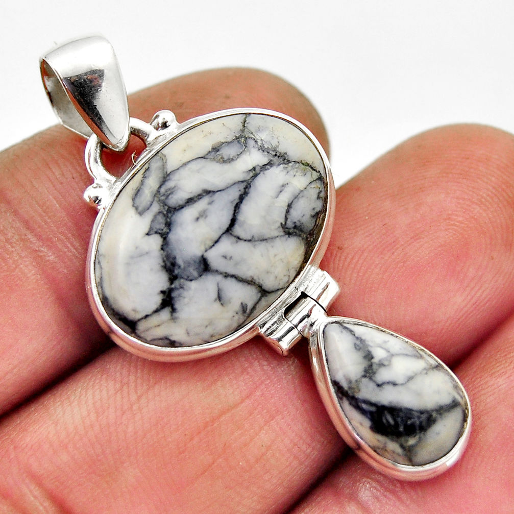 925 sterling silver 11.53cts natural white pinolith oval pendant jewelry n25450