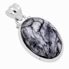 925 sterling silver 15.02cts natural white pinolith oval pendant jewelry n29351