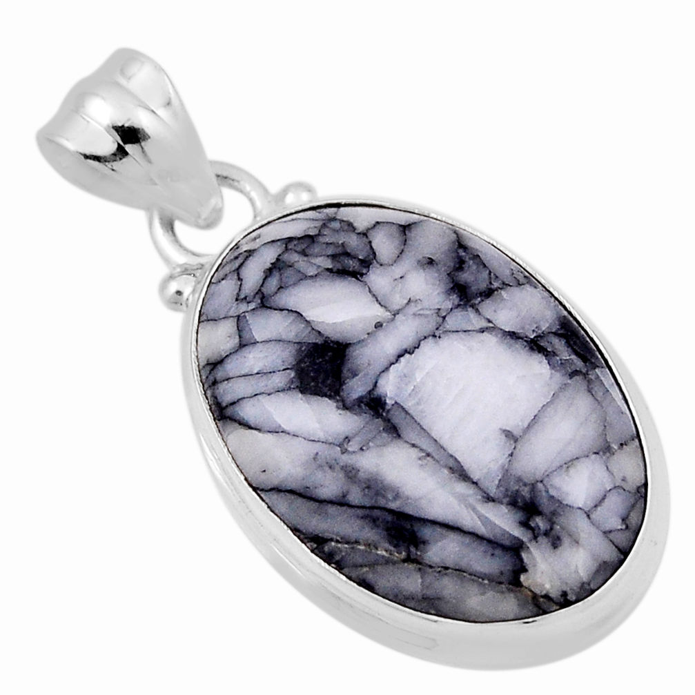 925 sterling silver 15.07cts natural white pinolith oval pendant jewelry n29608