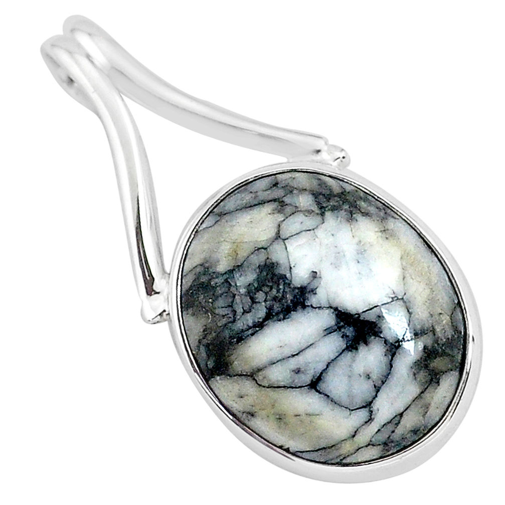 925 sterling silver 11.17cts natural white pinolith oval pendant jewelry r94452