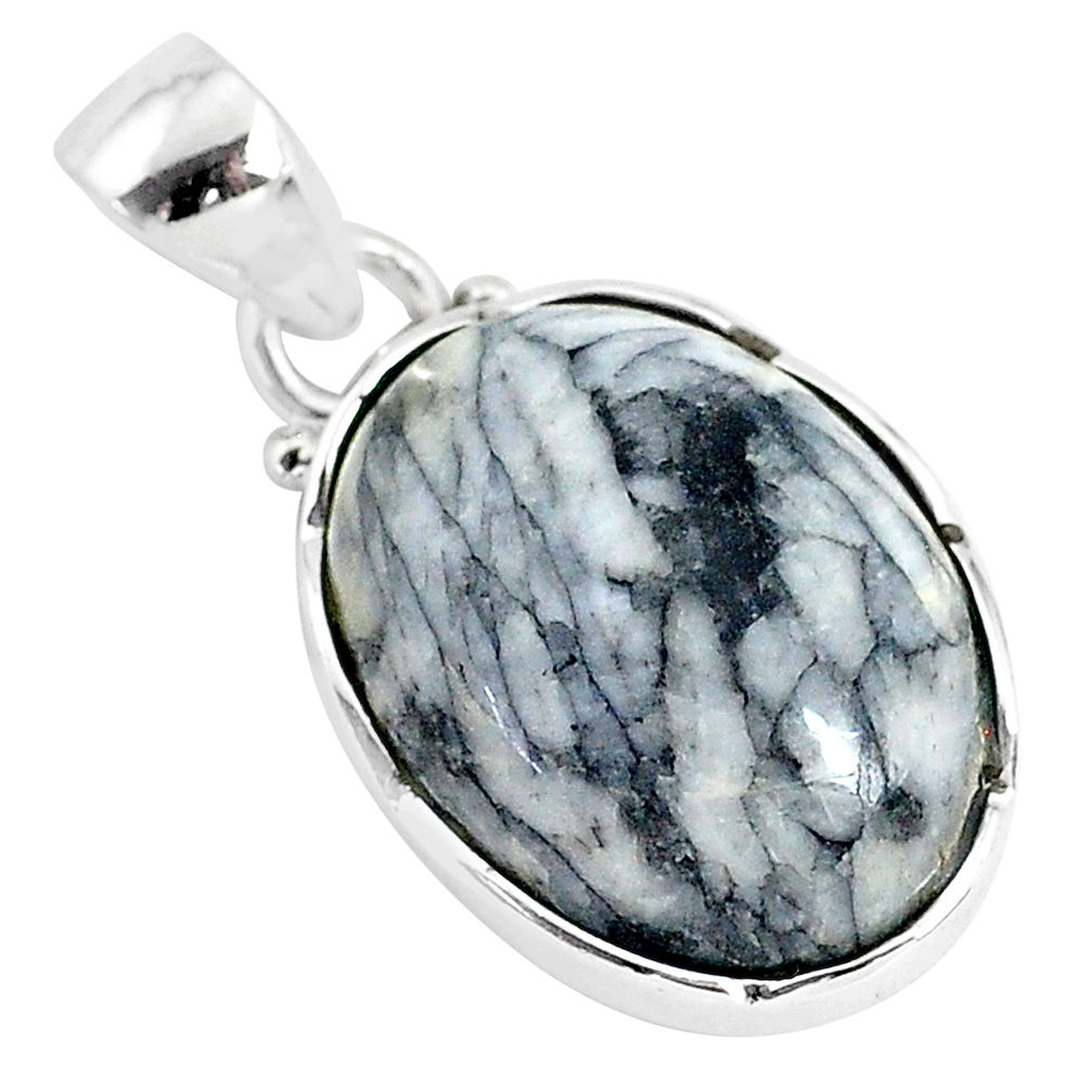 925 sterling silver 14.72cts natural white pinolith oval pendant jewelry r94473